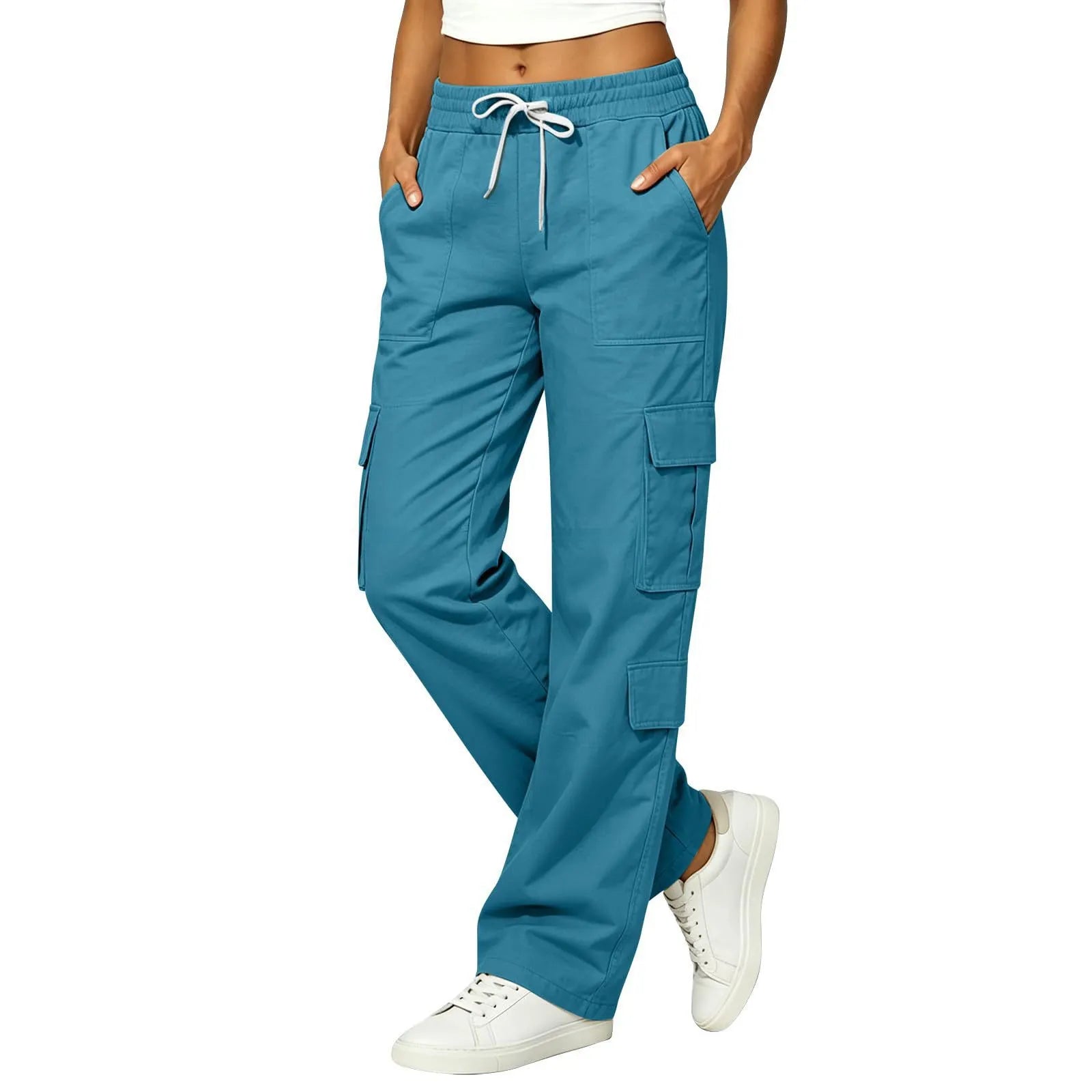 Mid Waist Straight Leg Cargo Pants