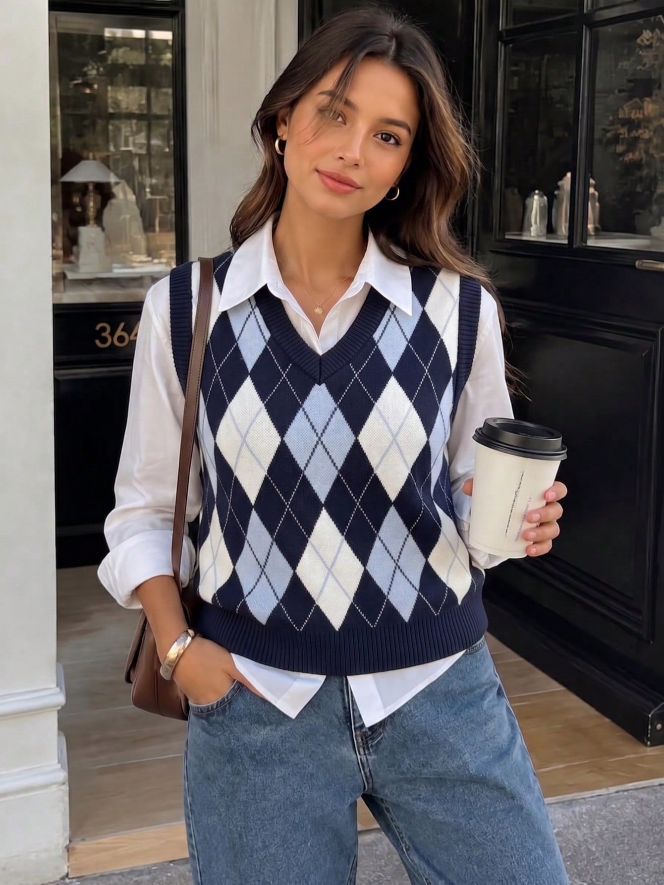 Brown Argyle Knit Sweater Vest