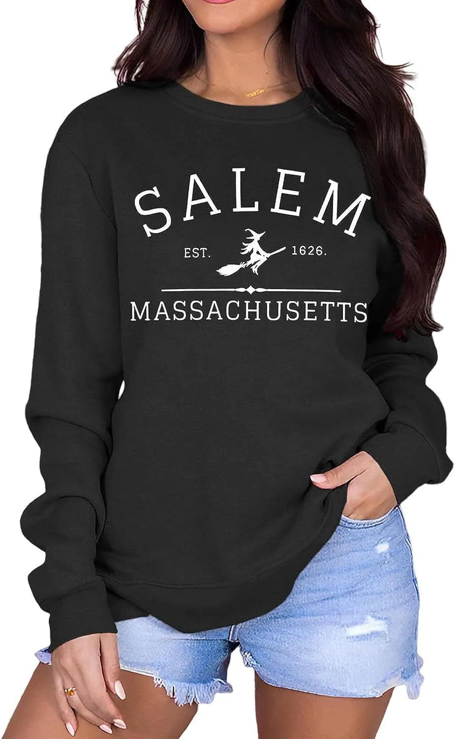 Halloween Pink Ghost On Wednesdays We Wear Pink Print Crew Neck Sweatshirt