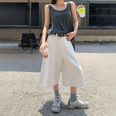 Solid White High Waist Cropped Wide Leg Jeans