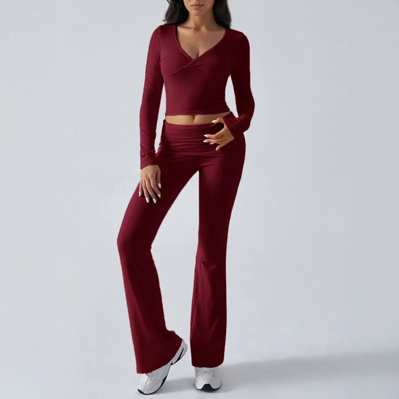 V-Neck Long Sleeve Ruched Crop Top