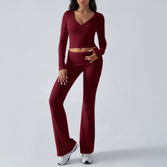 V-Neck Long Sleeve Ruched Crop Top