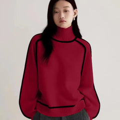 Contrast Trim High Neck Loose Pullover Sweater