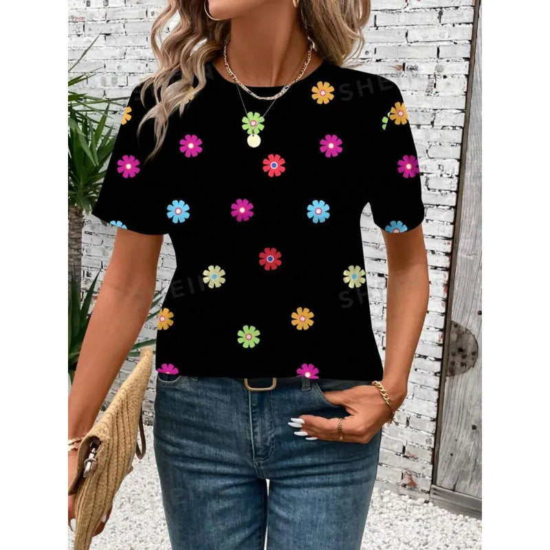 Halloween Western Cowboy Cactus Print Crew Neck Short Sleeve T‑Shirt
