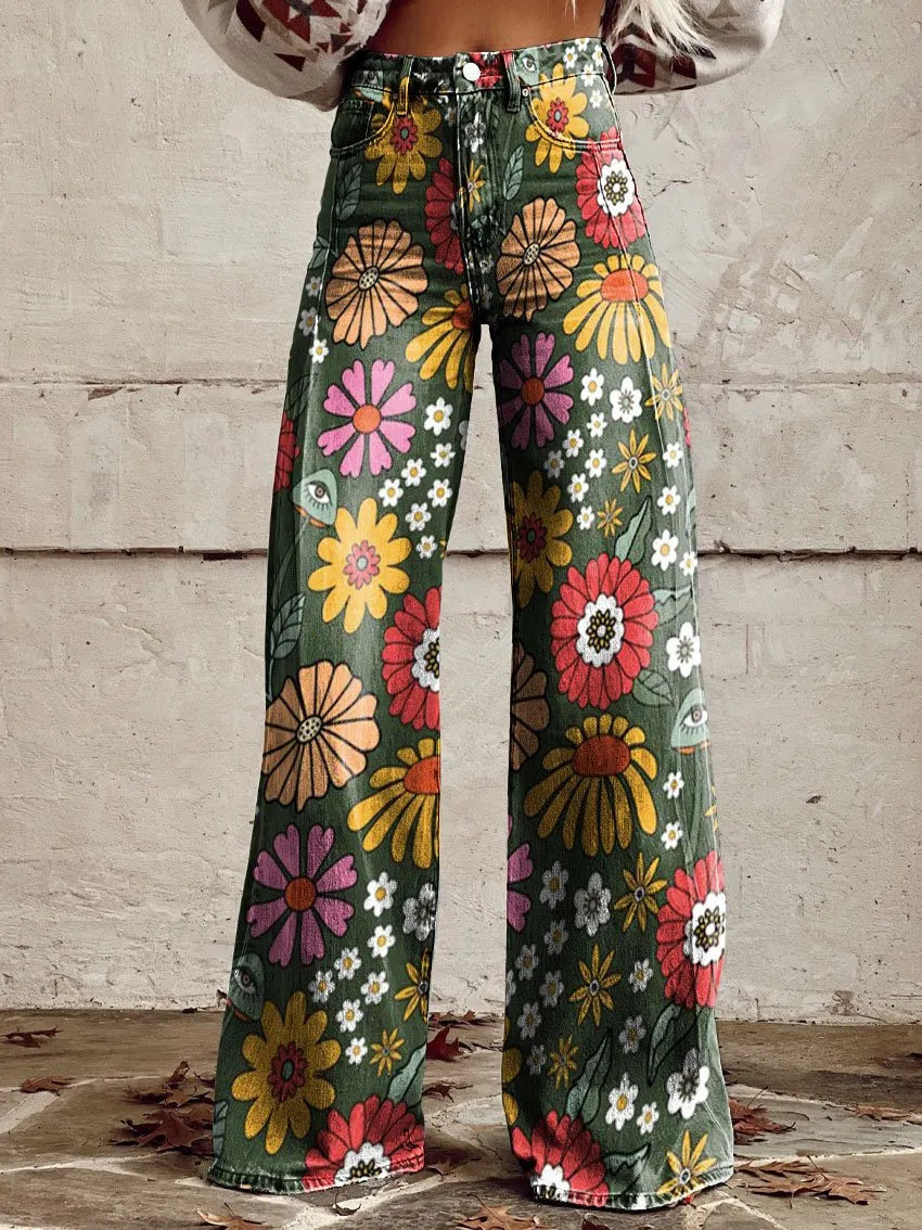 Printed Flare Work Pants