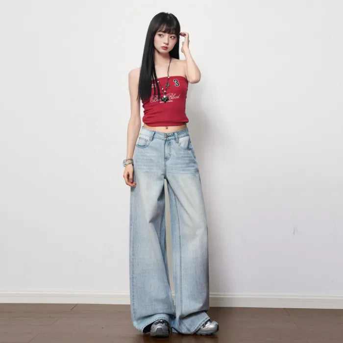 Ultra Low Waist Non-Stretch Retro Wide Leg Denim Jeans