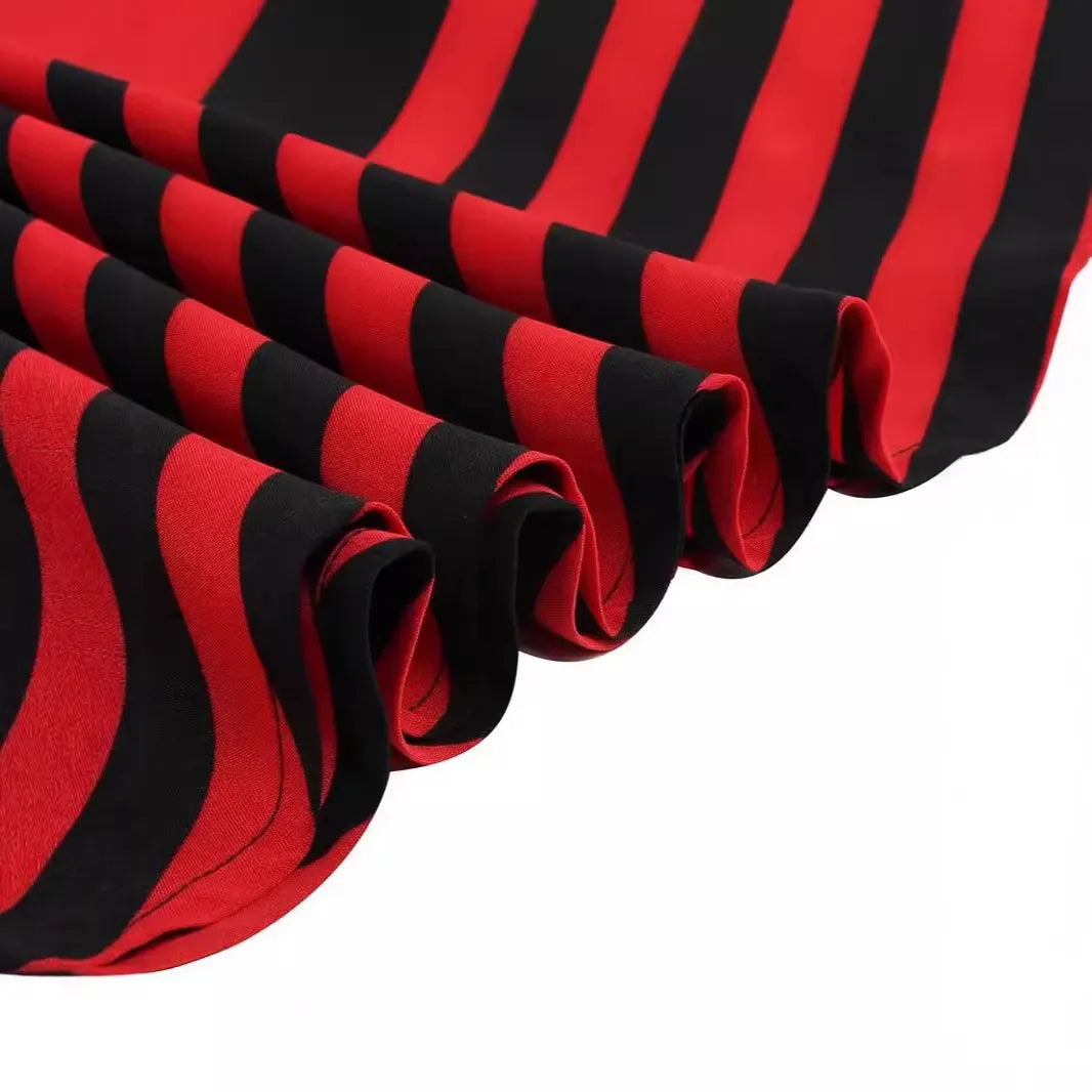 Halloween Red Black Diagonal Stripe Irregular Asymmetrical Midi Skirt