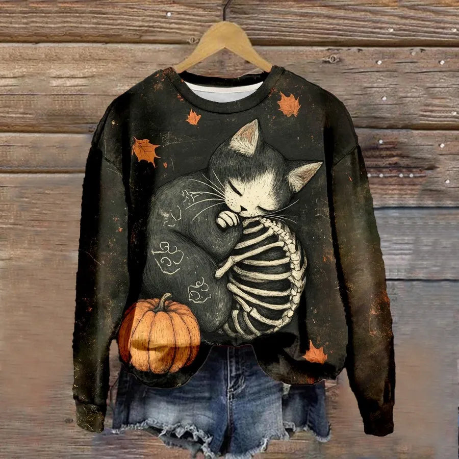 Halloween Witch Pumpkin Print Crew Neck Sweatshirt