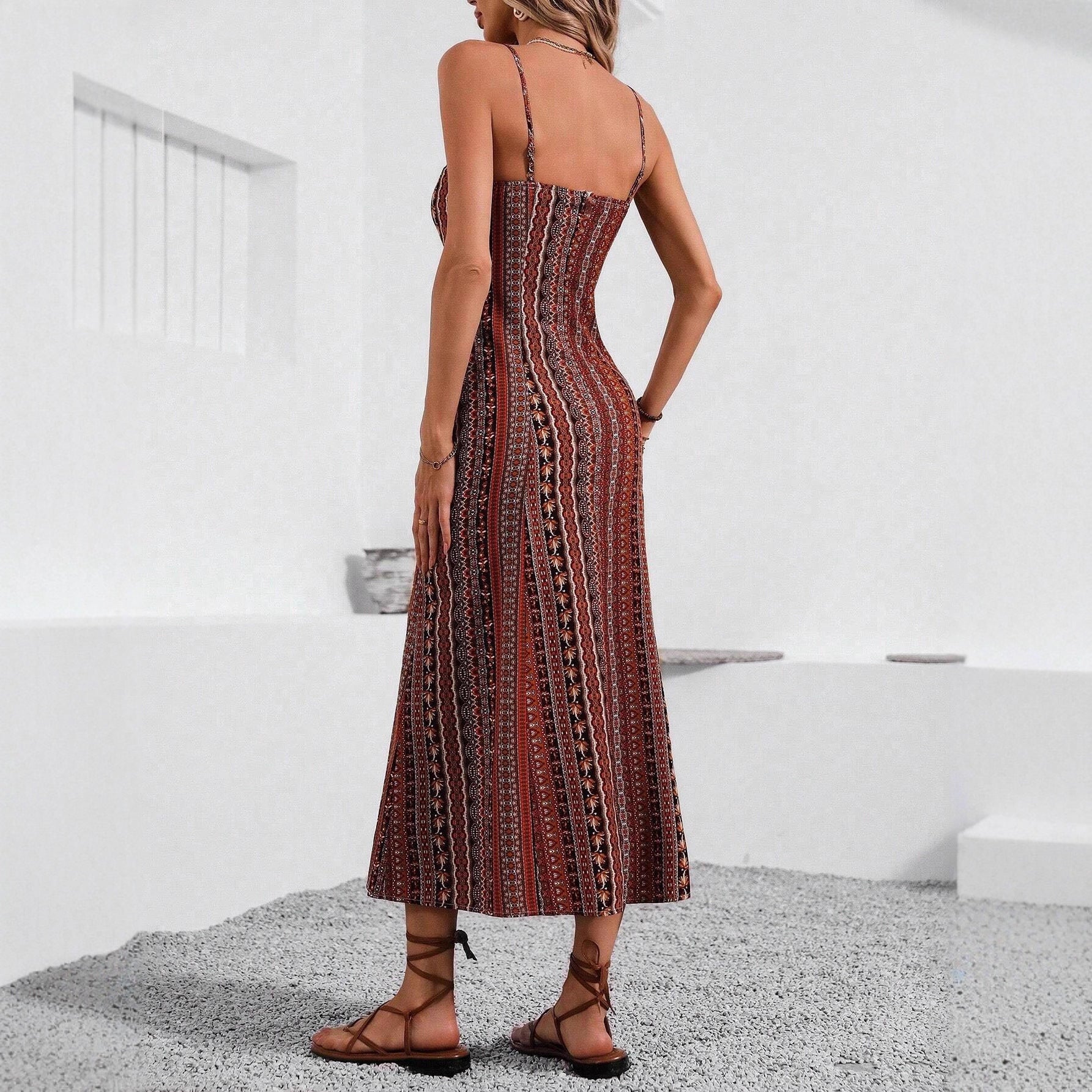 Boho Printed Spaghetti Strap Maxi Dress