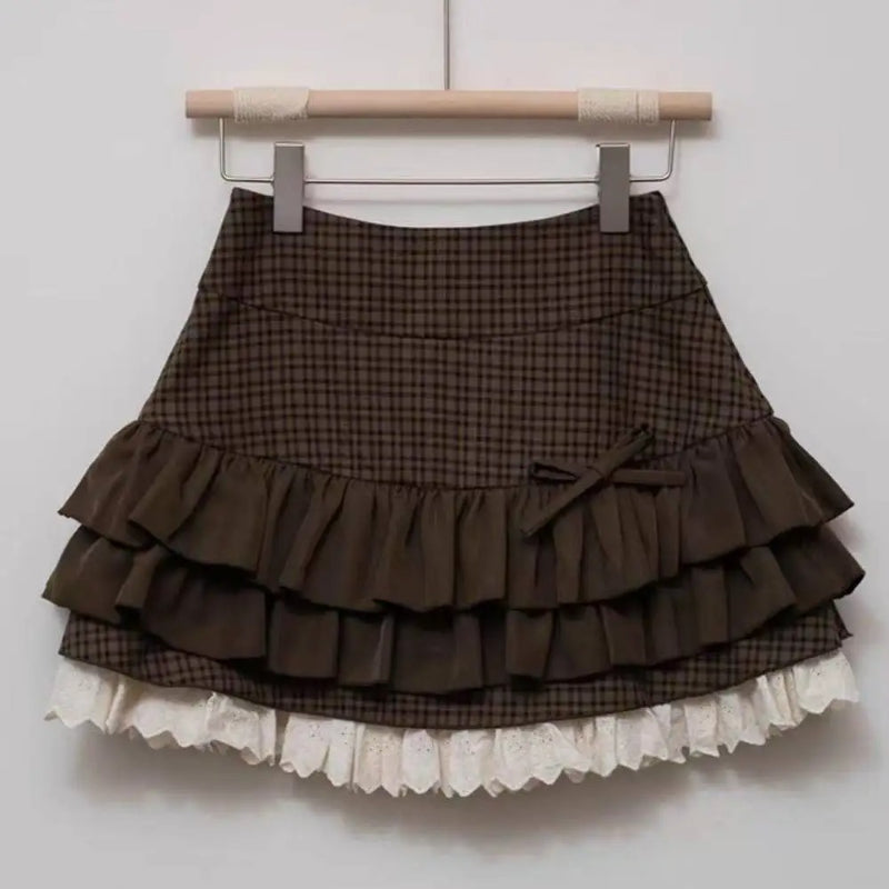 Plaid Tiered Ruffle Mini Skirt