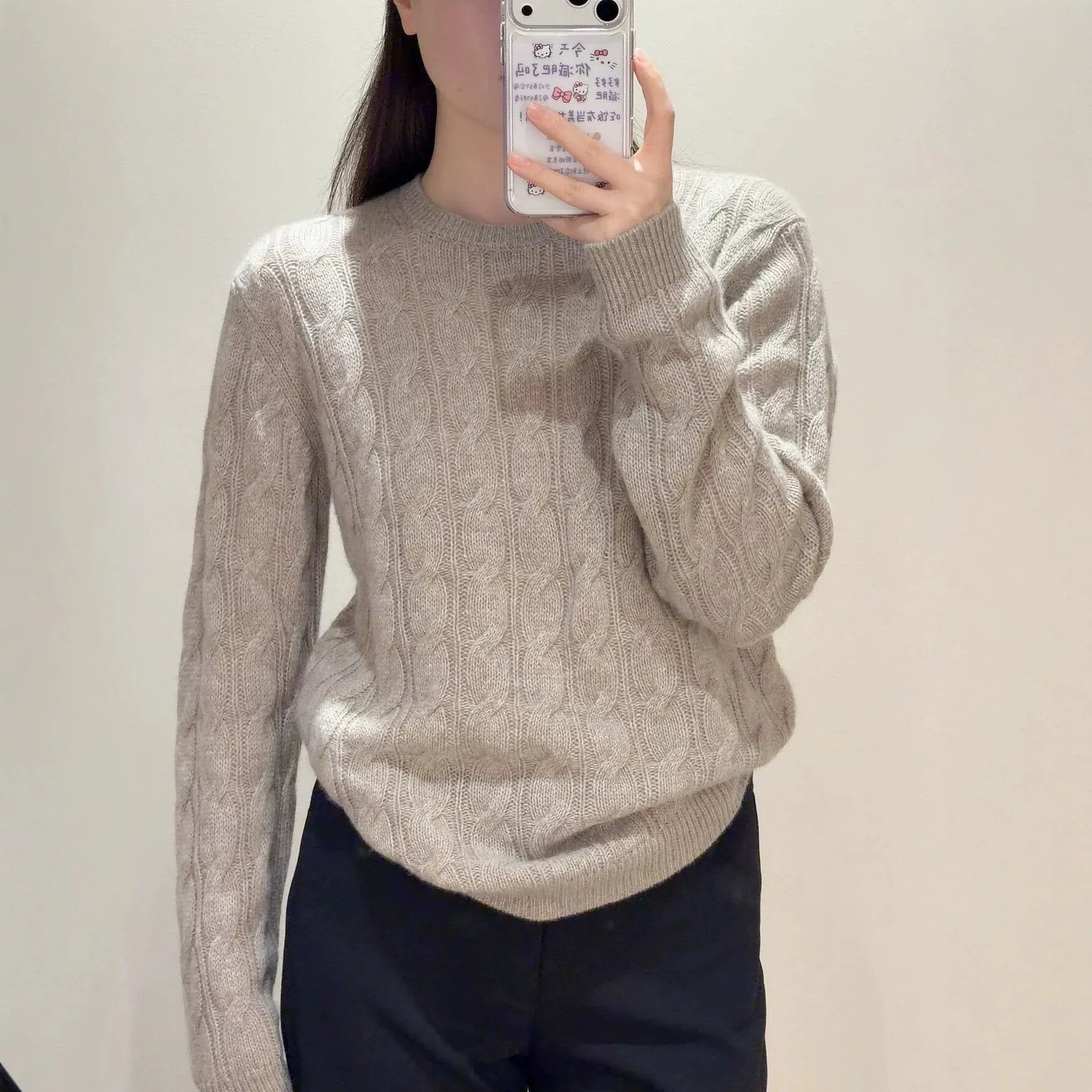 Crew Neck Cable Knit Pullover Sweater