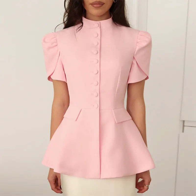 Stand Collar Peplum Top