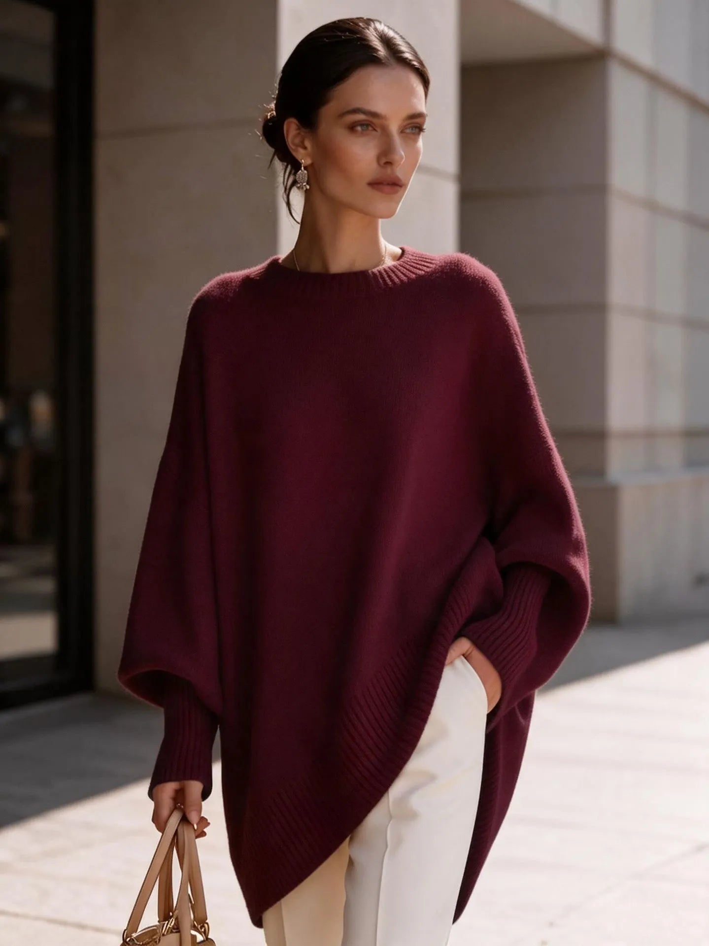 Crew Neck Loose Batwing Sleeve Pullover Sweater