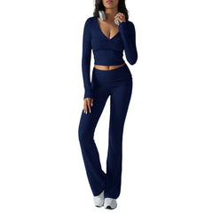 V-Neck Long Sleeve Ruched Crop Top