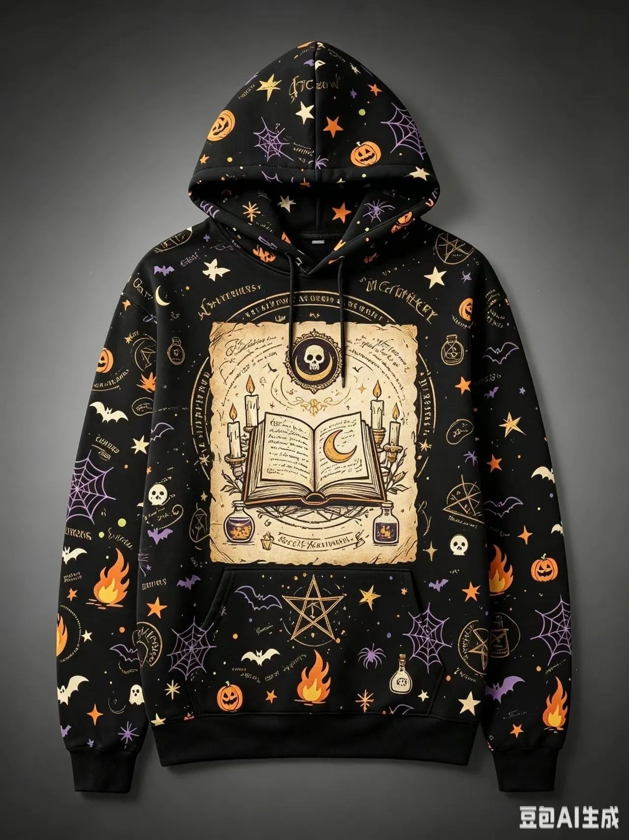 Halloween Black Cat Pumpkin Bat Moon Graphic Hoodie