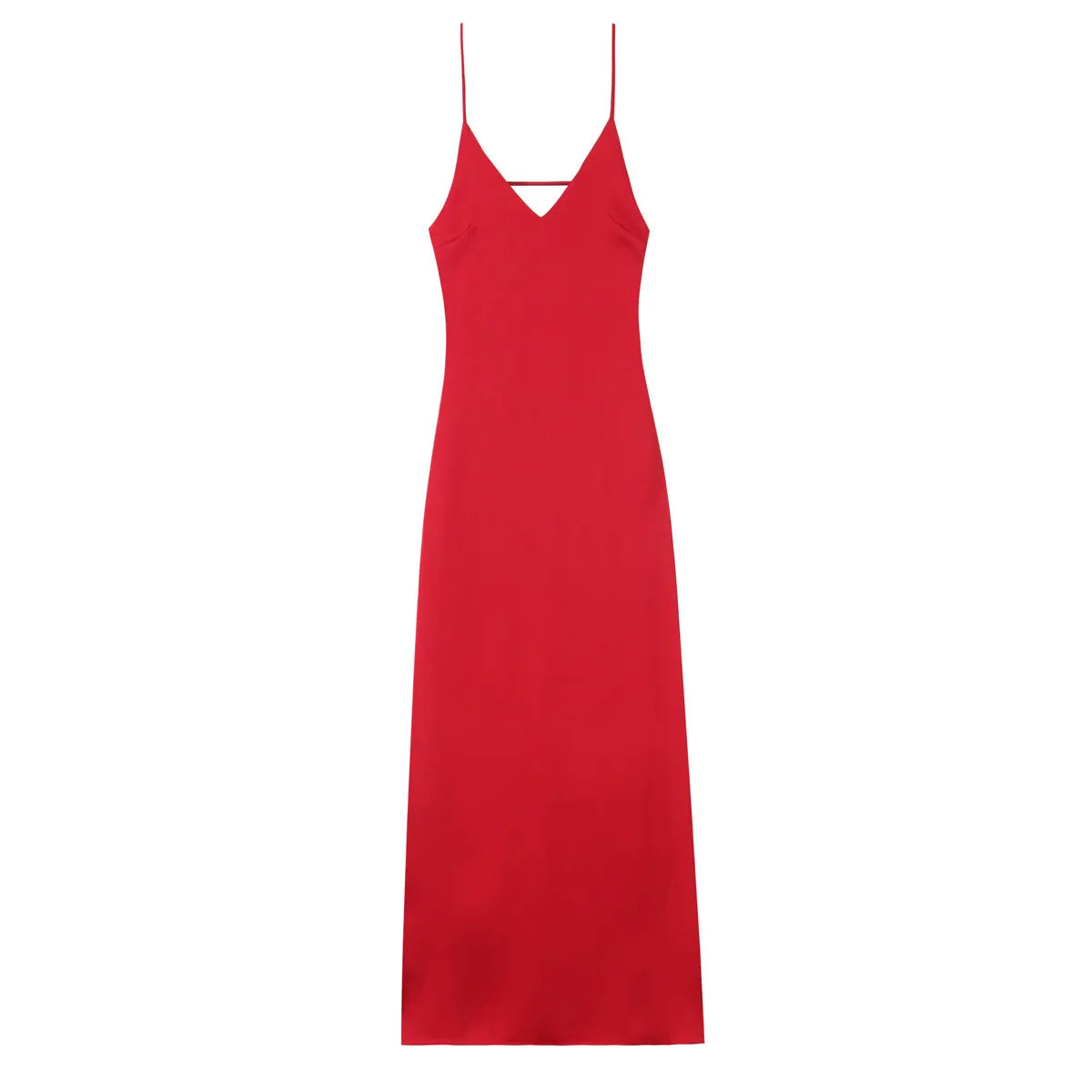 Solid Color Satin V-Neck Spaghetti Strap Maxi Slip Dress