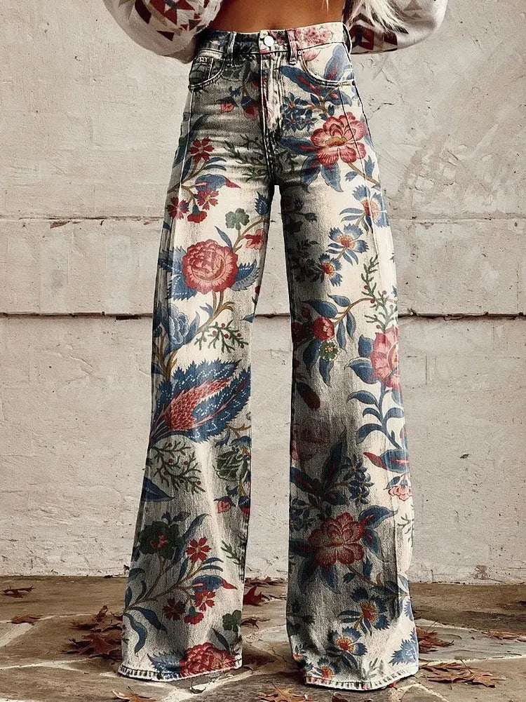 Printed Flare Work Pants