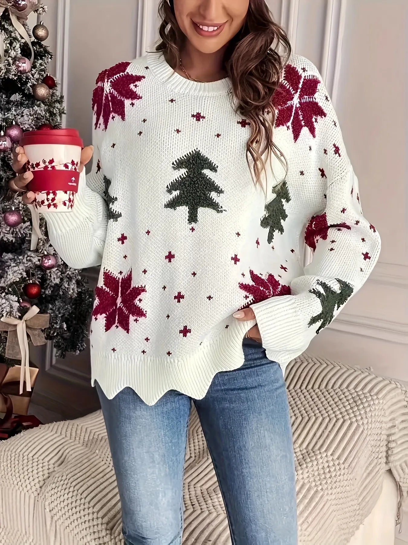 Christmas Tree Snowflake Knit Sweater