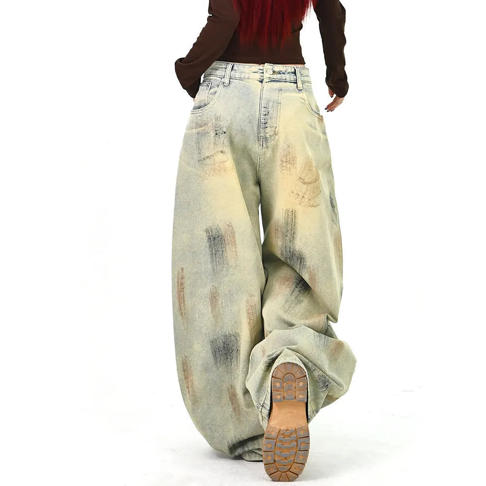 Mid‑Waist Vintage Washed Loose Wide Leg Jeans