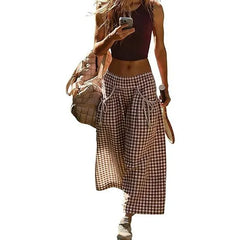 Plaid Drawstring Wide Leg Cropped Pants