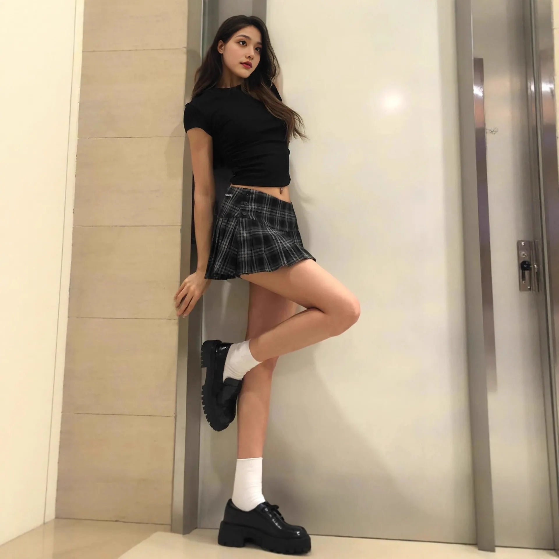 Ultra Mini Low Rise Plaid Pleated Skirt