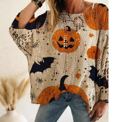 Halloween Pumpkin Bat Crew Neck Sweater