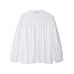 Stand Collar Lace Embroidery Puff Long Sleeve Button Down Blouse
