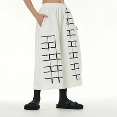 Product Title Elastic Waist Contrast Splicing Loose Cropped Wide-Leg Pants