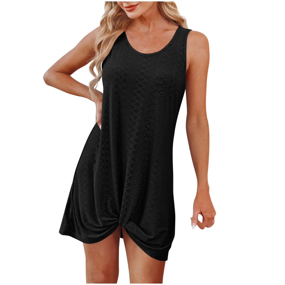 Solid Round Neck Sleeveless Casual Loose Midi Dress