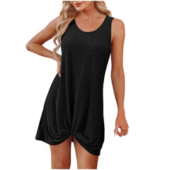 Solid Round Neck Sleeveless Casual Loose Midi Dress