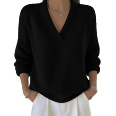V Neck Solid Color Knit Pullover Sweater
