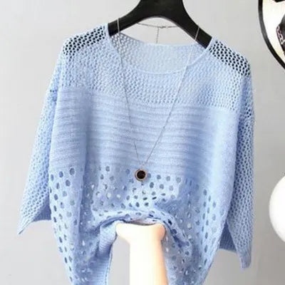 Hollow Out Batwing Sleeve Knit Top