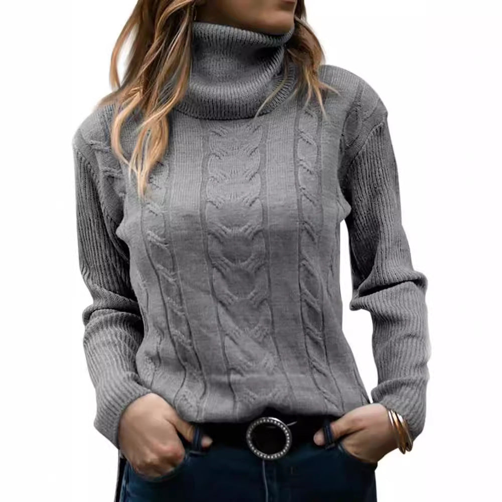 Thick Cable Knit Turtleneck Sweater, Classic Warm Long Sleeve Winter Jumper