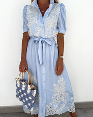 Eyelet Embroidered Button Down Midi Dress