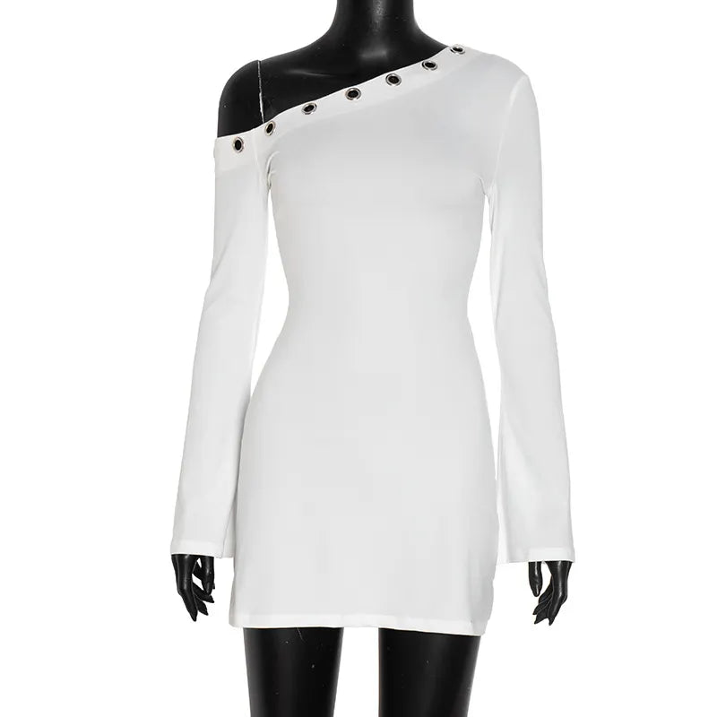 One Shoulder Button Bodycon Mini Dress