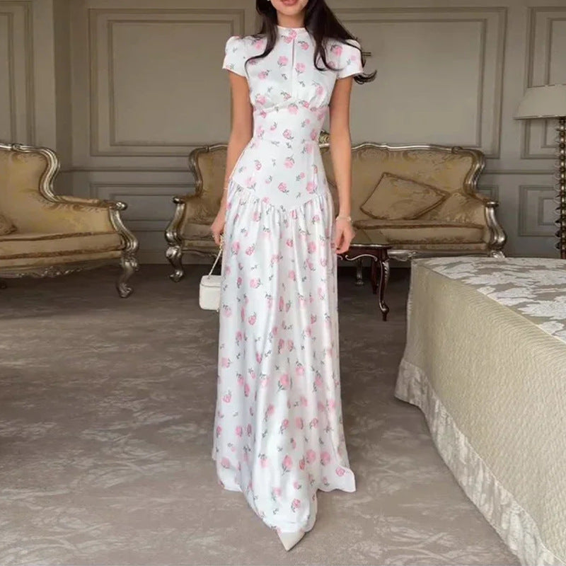 Floral Print Keyhole Neck Maxi Dress