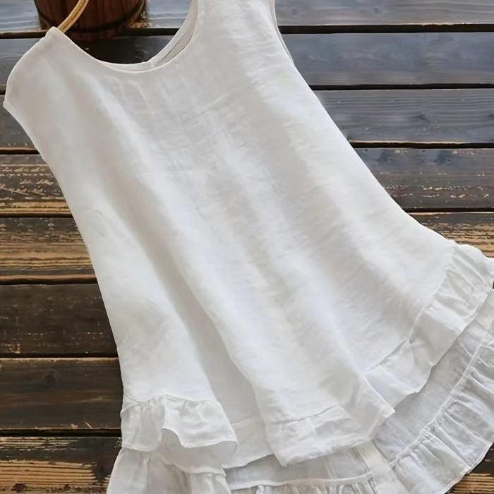 White Sleeveless Ruffled Hem Top