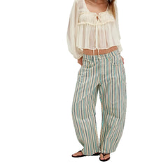 Mid‑Waist Striped Printed Loose Barrel Jeans