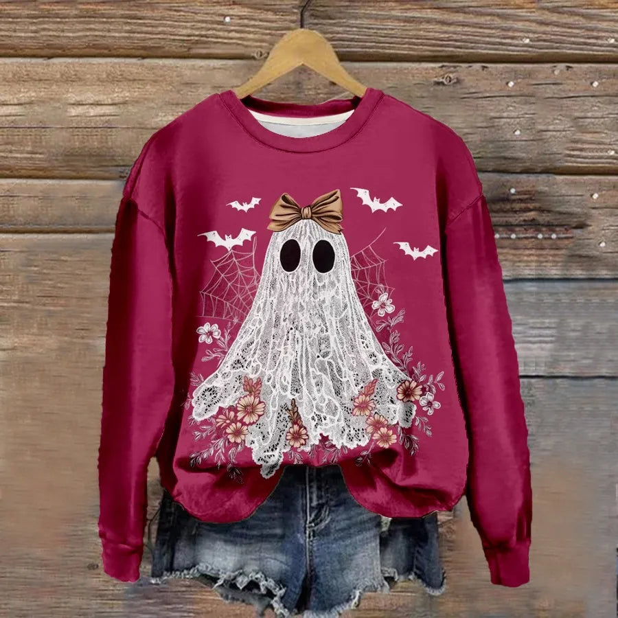 Halloween Witch Pumpkin Print Crew Neck Sweatshirt