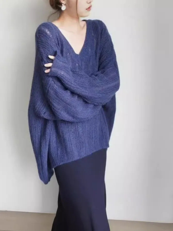 Oversized V‑Neck Loose Knit Sweater