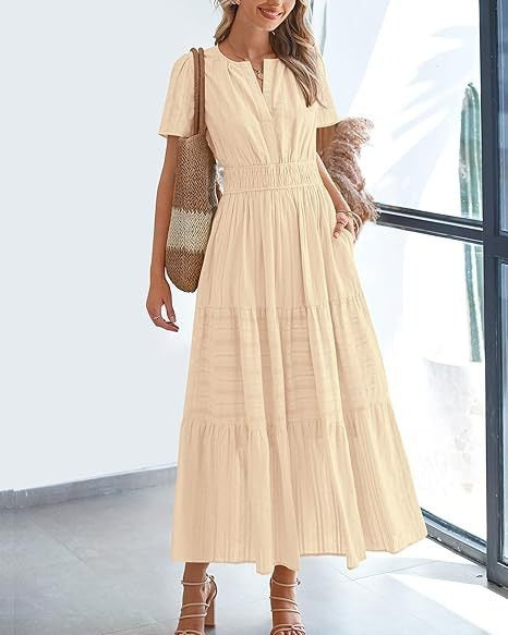 V-Neck Smocked Waist Tiered Maxi Dress