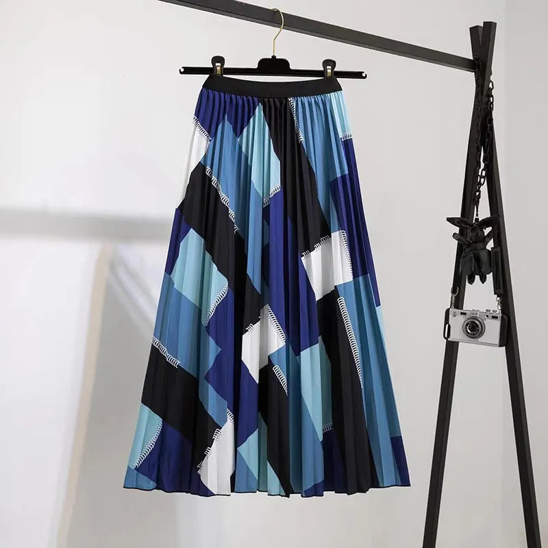 Printed Pleated Midi Skirt
