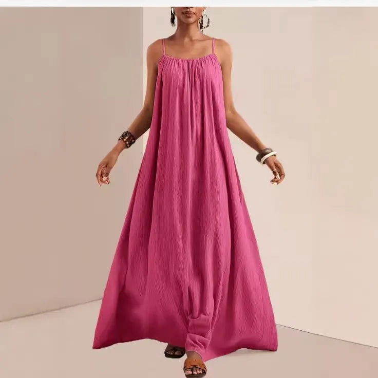 Solid Color Spaghetti Strap Loose Maxi Dress
