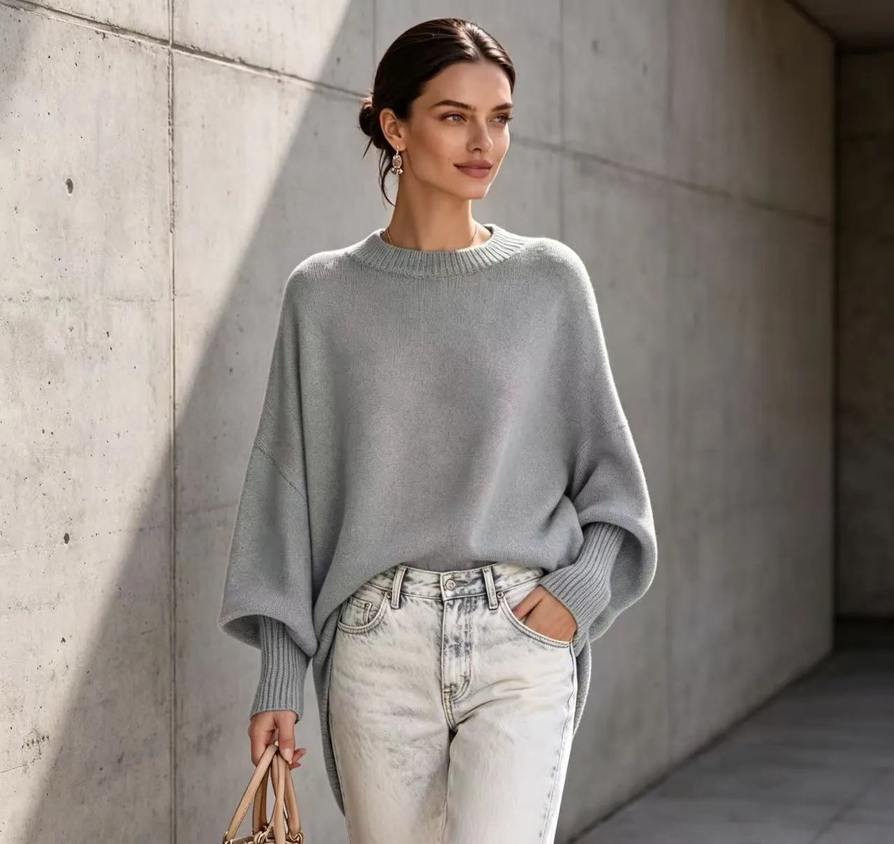 Crew Neck Loose Batwing Sleeve Pullover Sweater