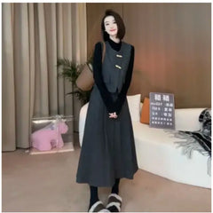 V-Neck Vest & Pleated Skirt Two-Piece Suit