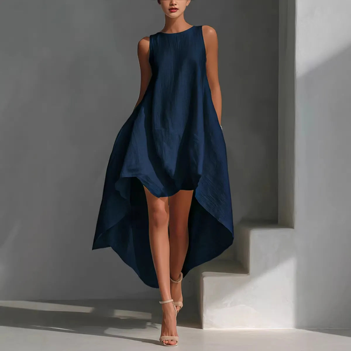 Linen Blend Sleeveless High-Low Dress