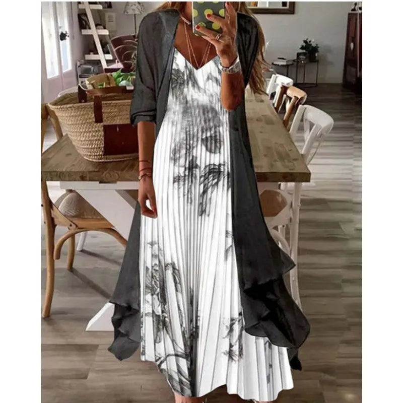 Printed V Neck Cami Long Dress