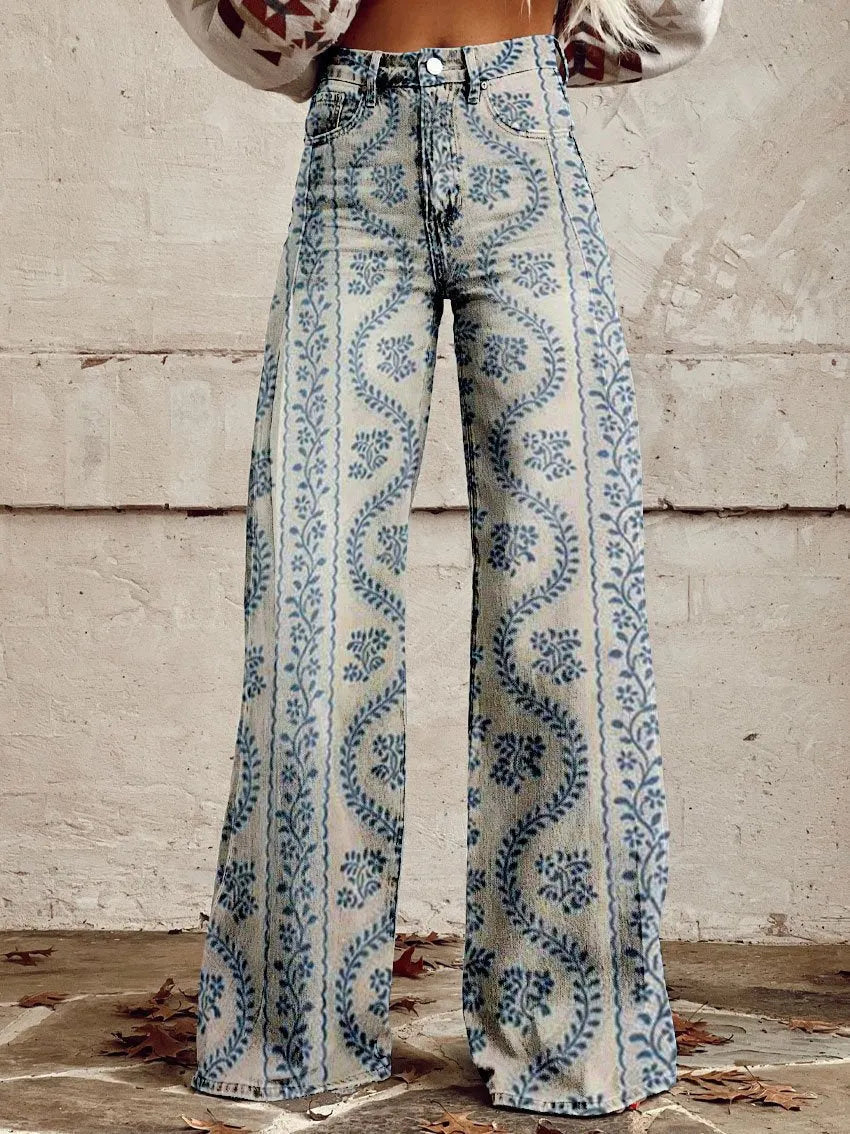 Printed Flare Work Pants