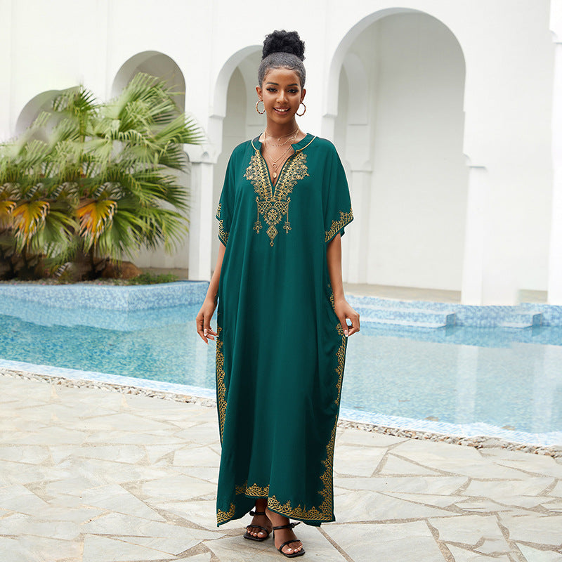 Embroidered Kaftan Maxi Dress