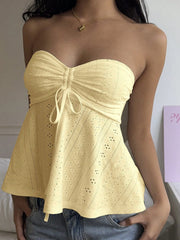 Strapless Lace Top, Tie-Front Eyelet Blouse for Summer